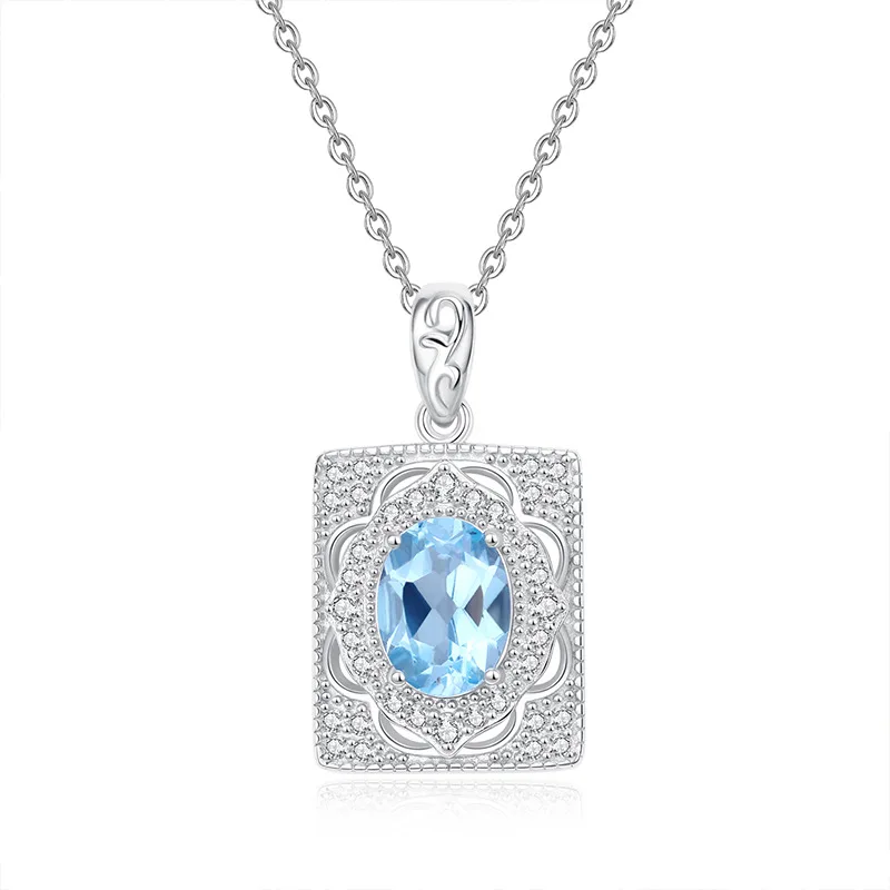 

925 Sterling Silver Vintage Elegant Necklace Pendant for Women Girl Lady Topaz Citrine Garnet Amethyst Peridot Fine Jewelry