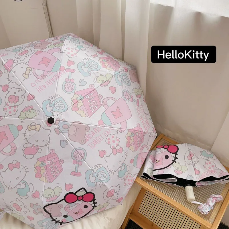 Japanese Sanrio Cartoon Pink Cat Automatic Umbrella Rain Sun 2 Way Black Coating UV Protection Parasol Kawaii New Hot