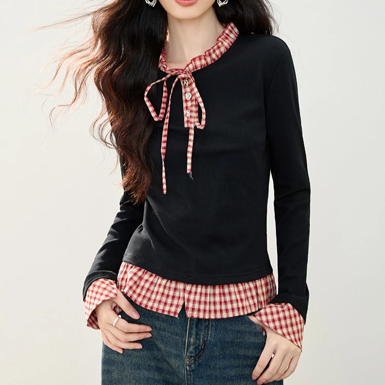 

full sleeve t shirts women autumn striped patchwork blouses