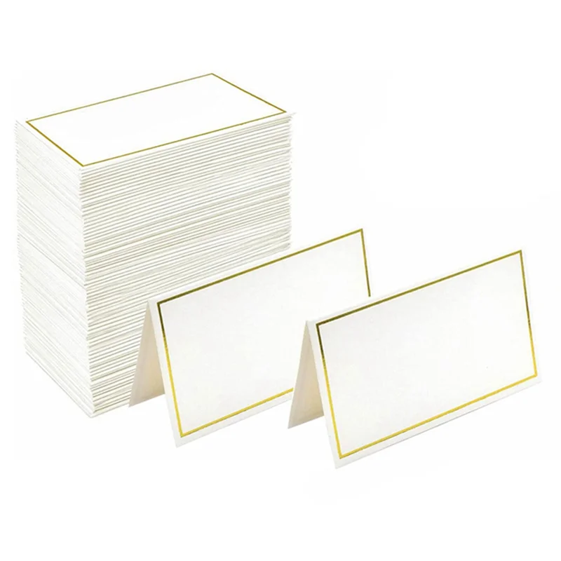 COFA-120 tarjetas de lugar, tarjetas de tienda pequeñas, papel dorado y blanco, adecuadas para bodas, banquetes, tarjetas de mesa y tarjetas de nombre