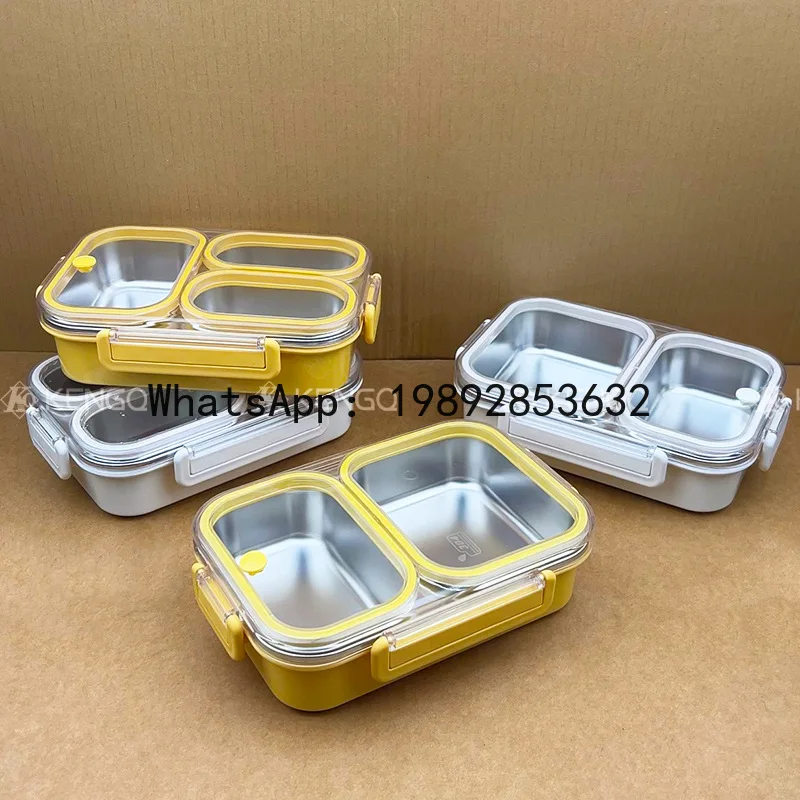 

PYJ microwave oven heating lunch box anti-odor 304 stainless steel bento three-grid sealed fresh-keeping box