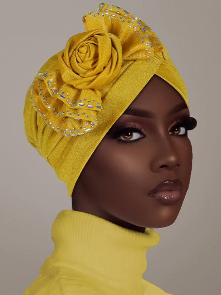 

Glitter Full Body Pleated Turban Cap for Women 2025 Lady Head Wraps Muslim Headscarf Hat Turbante Mujer African Headpiece