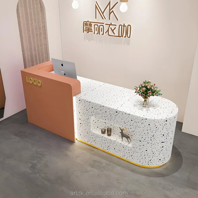 B020 L-shaped Rough Rock Texture Reception Desk Matte Black Stone Front Desk For Company Lobby Spa