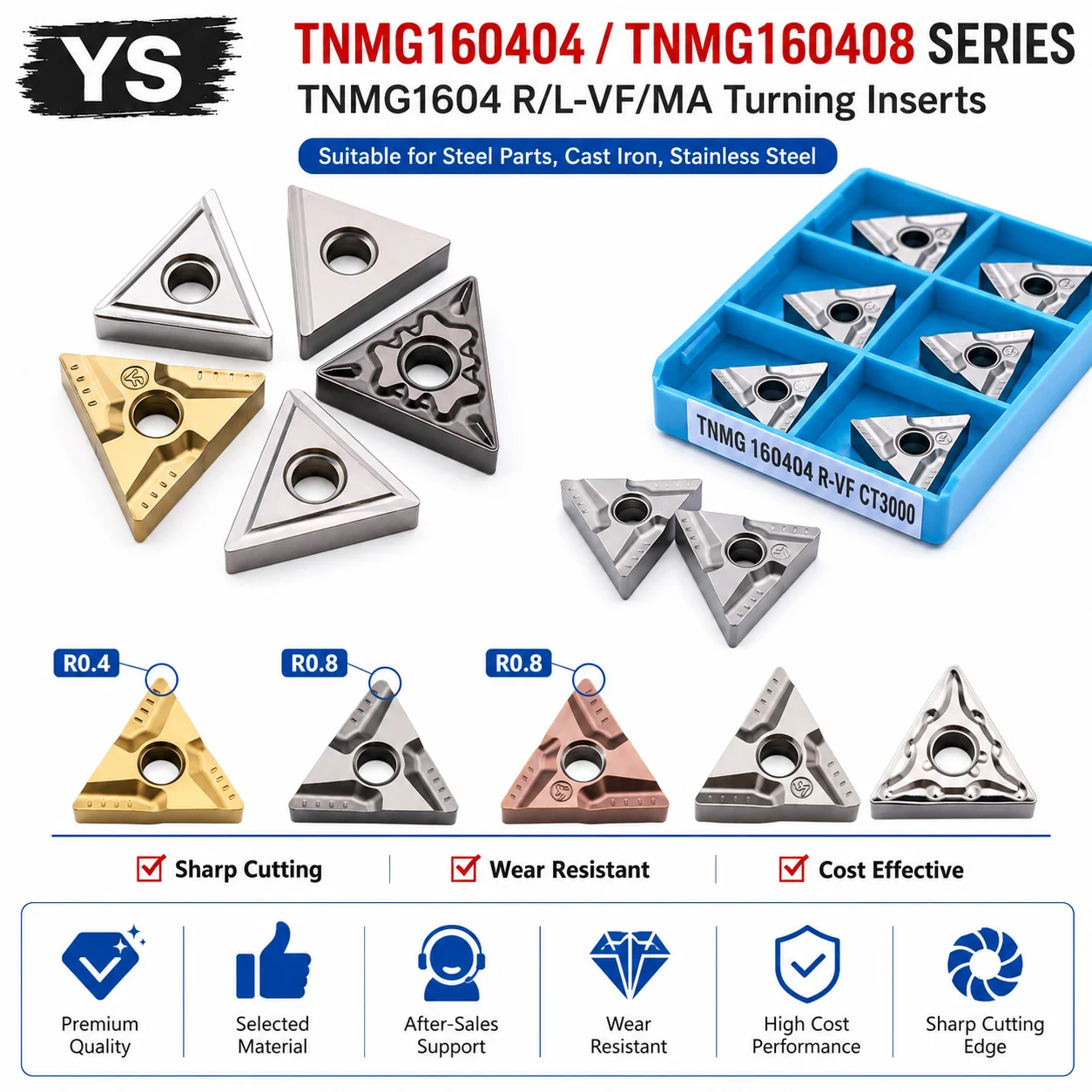10 шт. Новые оригинальные твердосплавные пластины TNMG160404 R-VF CP4500 TNMG160408R CP3010 HRC10 HR115 для ЧПУ, для обработки стали TNMG160404MA 160408MA