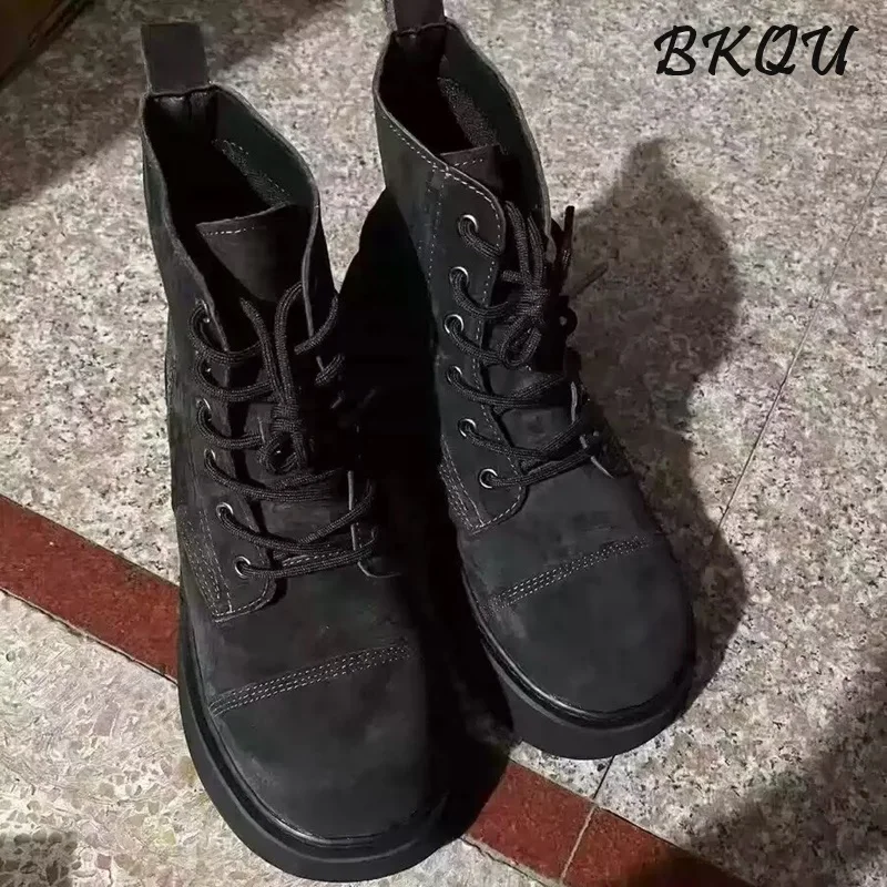 

BKQU Men's Dark British Trendy Stylish All-Purpose Thick Topped Chelsea Boots Retro Workwear Big Brimmed Shoes