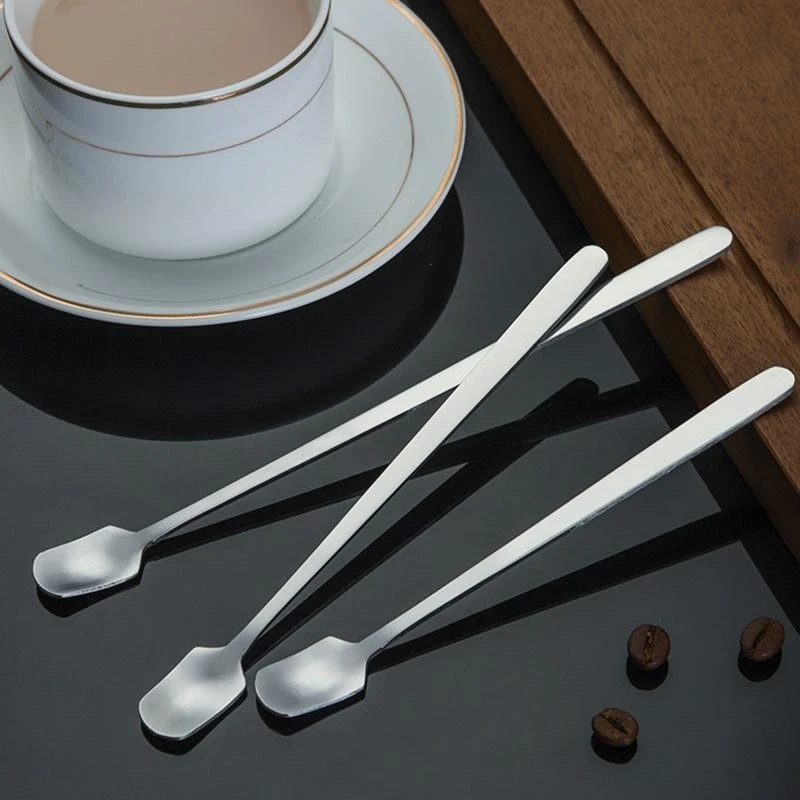 N5KC Square Head Coffee Spoon Long Handle Stirring Spoons Metal Steel Teaspoon Dessert Spoon Dishwasher Safe