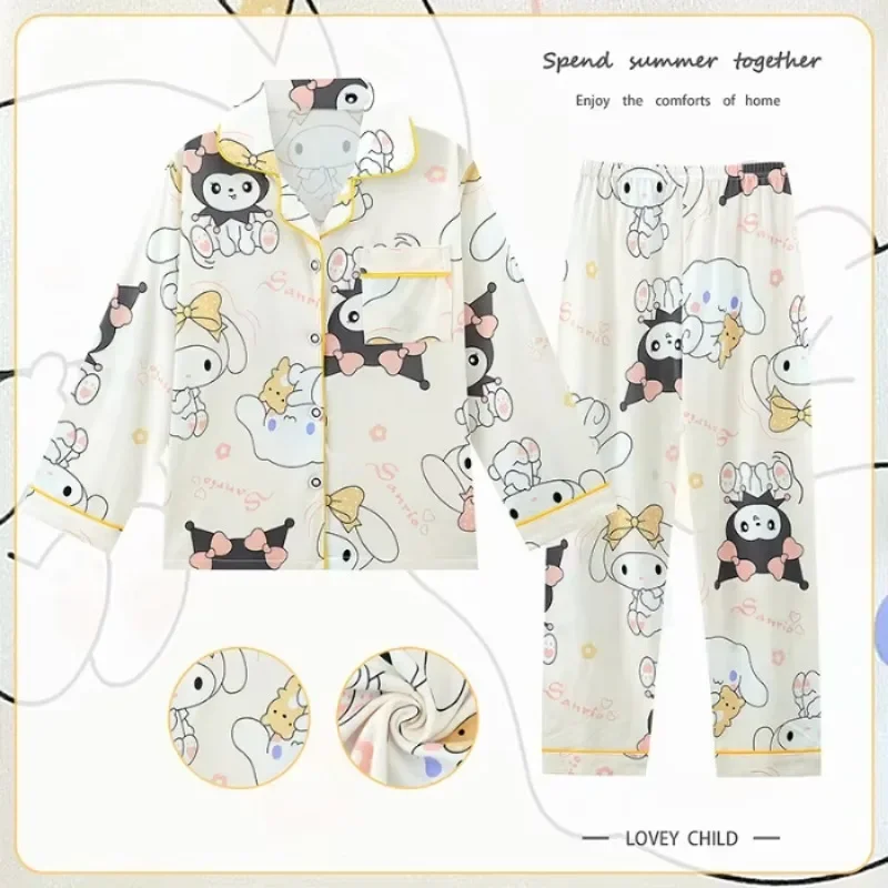 Children Clothes Sanrio Hello Kitty Cinnamoroll Children\'s Pajamas Pochacco Cute Casual  Anime Long Sleeved Mother Kid Pyjamas