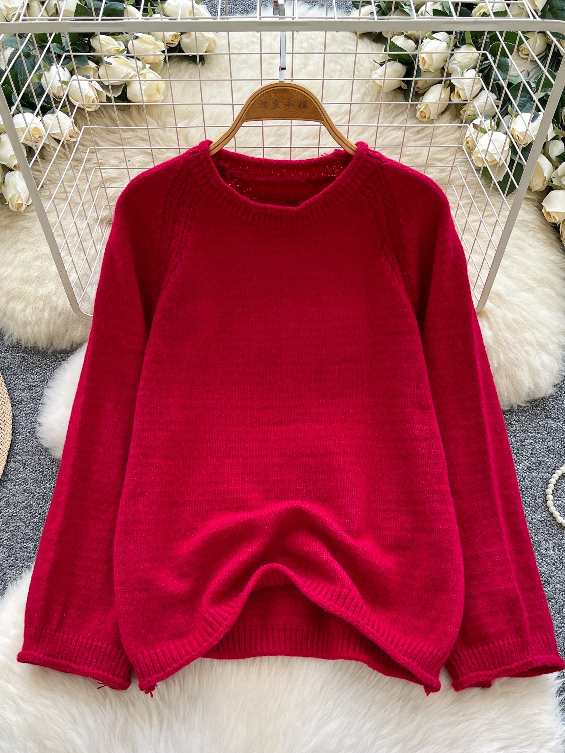 

Korean Sle Loose Fit Long Sve round Ne Knitted Sweater Women's Versatile Comfortable Base Layer irt for Winter