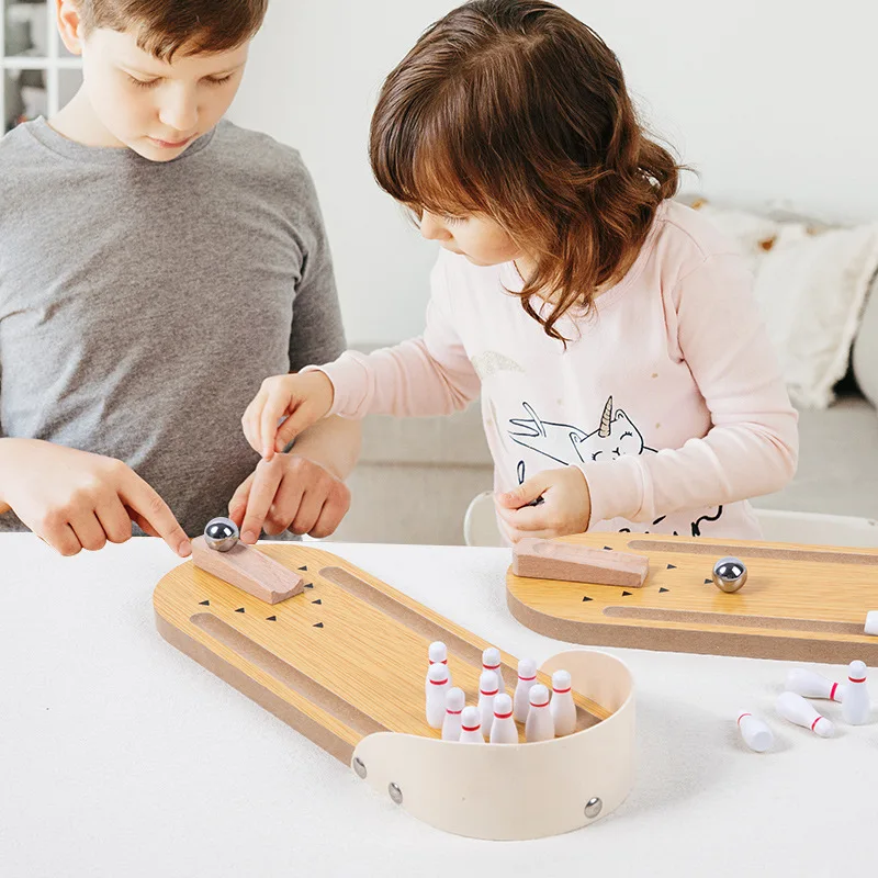 Table Top Mini Bowling Game Wooden Board Arcade Shooting Office Desk Stress Relief Finger Toys Fun Gifts for Men Women Kids