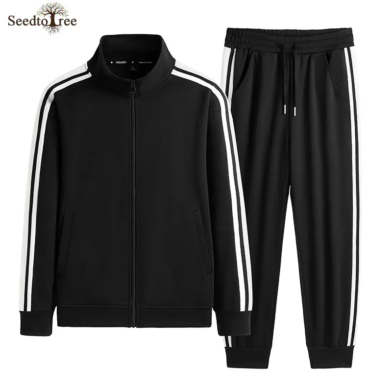 Spring and Autumn Men's Sports Sets Patchwork Long Sleeves Zipper Jacket Casual Pants Two Piece Set