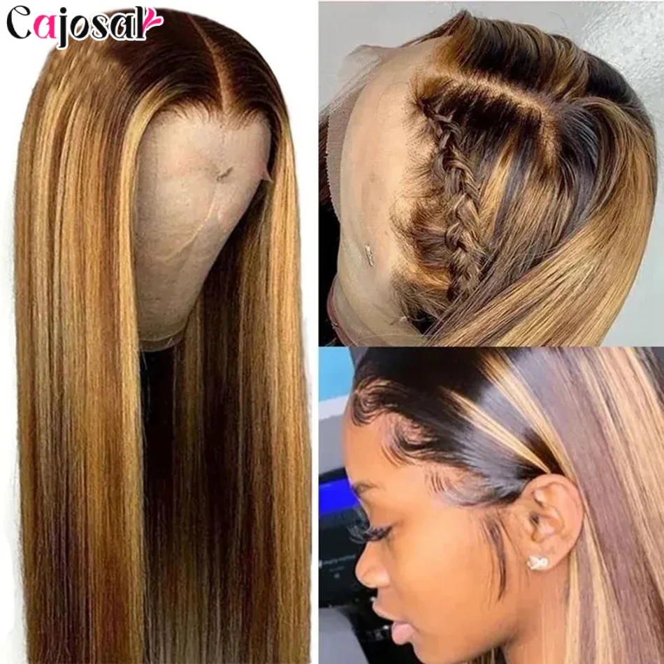 

30/40 дюймов 13x6/13x4 HD кружевной фронтальный парик для чернокожих женщин прямые волосы Remy 4x4 человеческие волосы Ombre P4/27 Piano Highlight Color бесклеевой