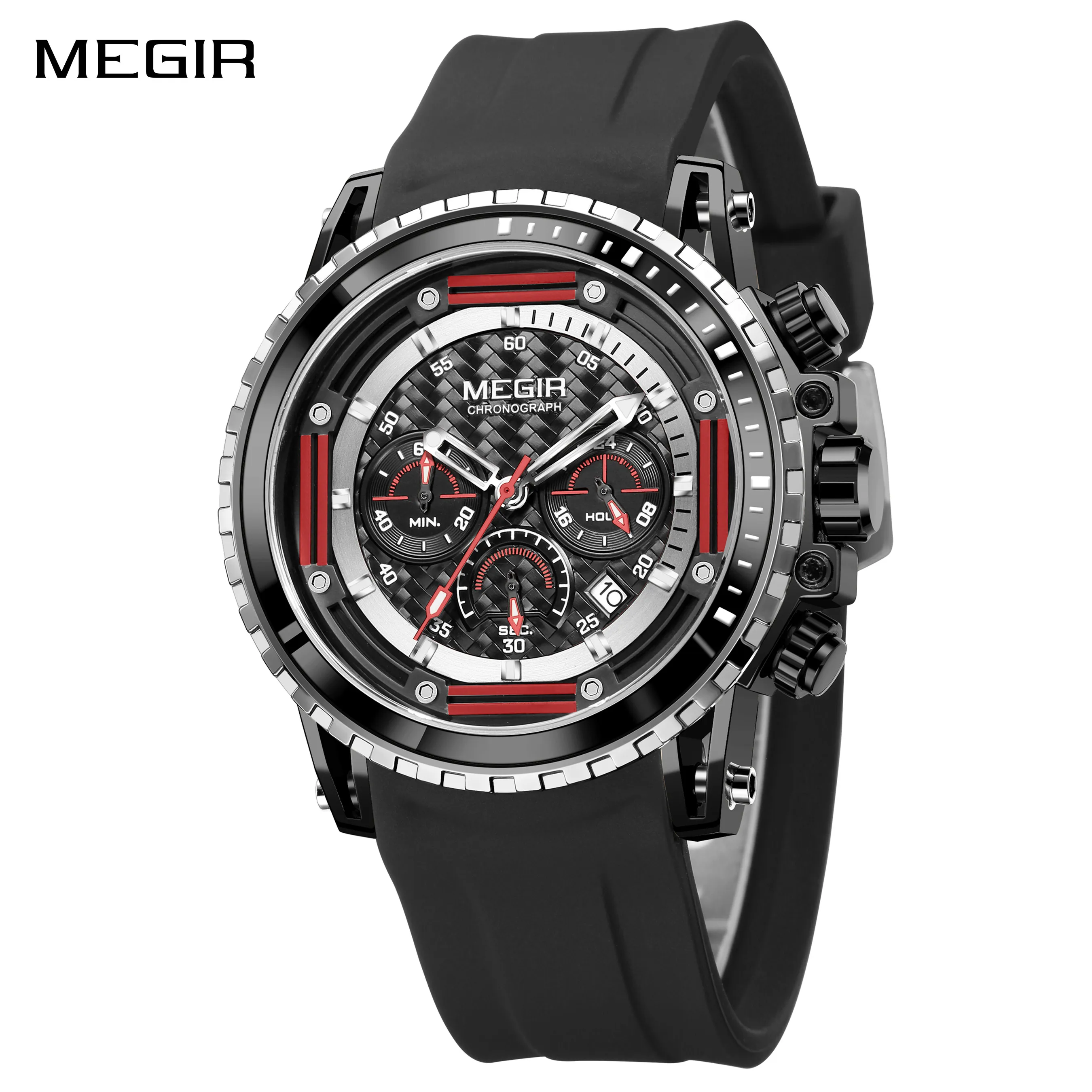 MEGIR 47MM Big Dial Sports Quartz Watches for Men Fashion Casual Wrist Watch Waterproof Calendar Male Chronograph 24-hour Clock