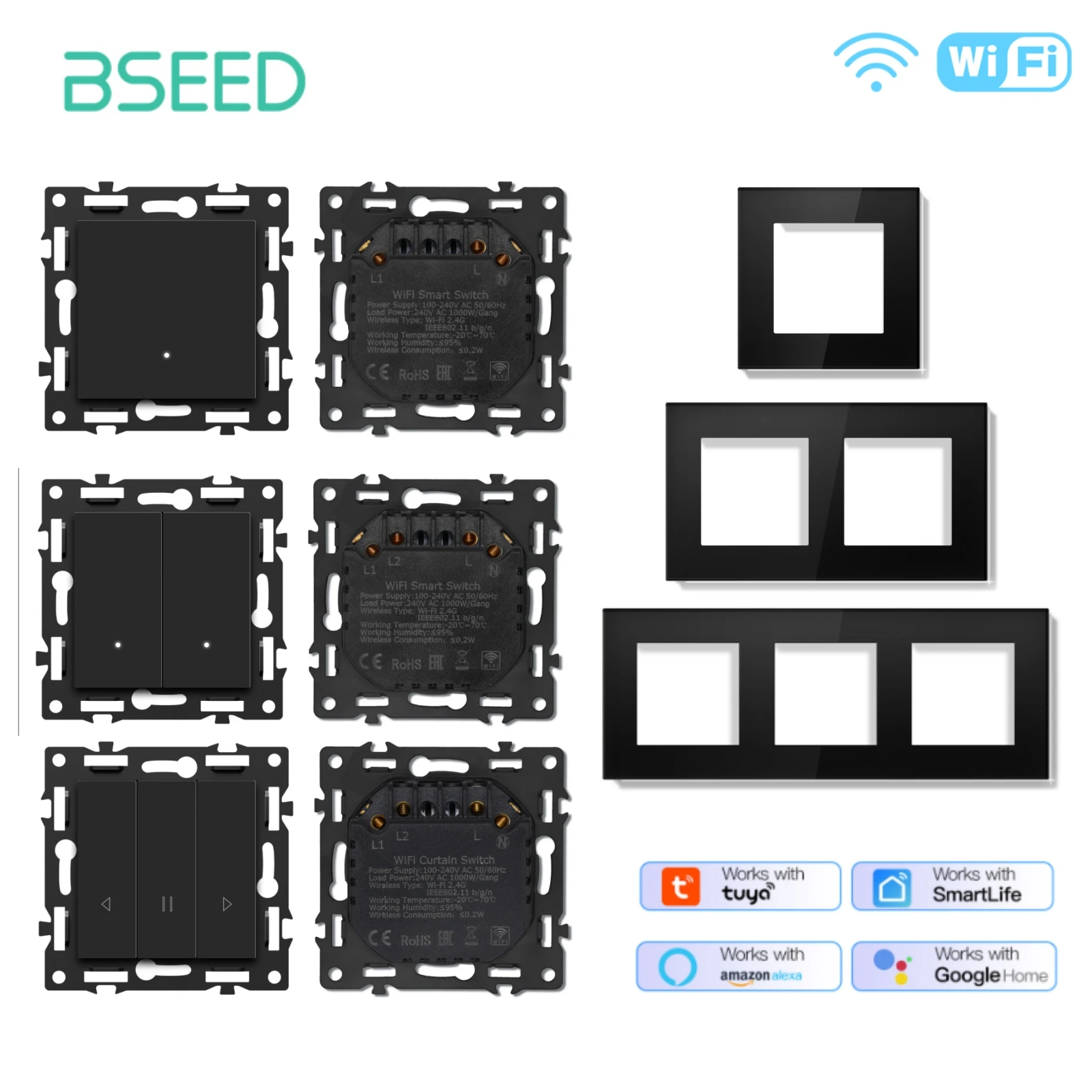 

Модули переключателя касания BSEED WIFI, детали умного выключателя света, белая стеклянная рамка, комбинированные настенные розетки «сделай сам», USB-ключ для зарядки, серия E