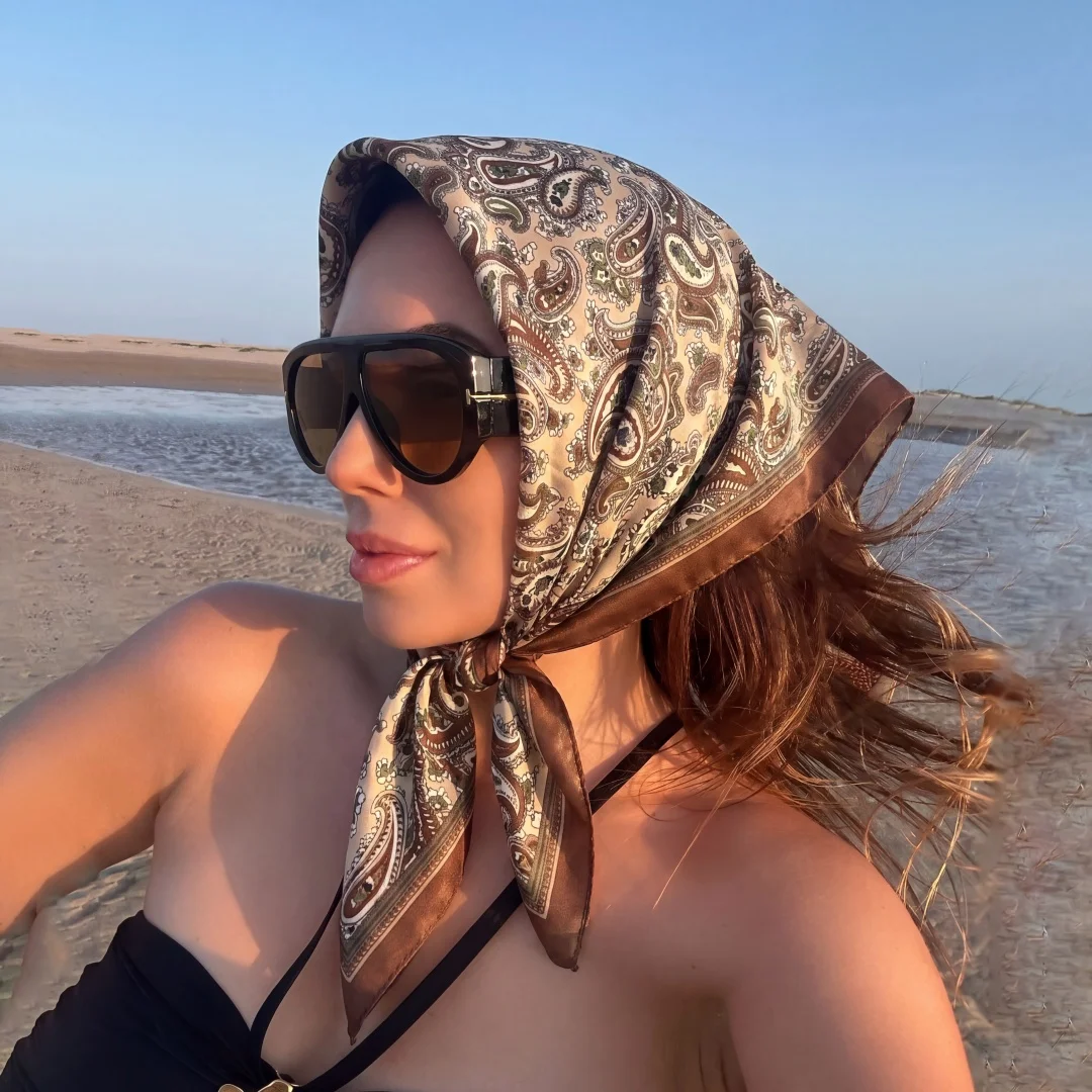 

Print Scarf Square Hijab Handkerchief Bandana Headscarf Silk Scarves Woman Luxury Female Windproof Shawl Turban