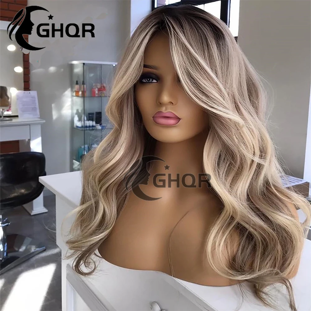 Highlight Human Hair 360 Lace Frontal Wig Ash Brown Blonde Human Hair Wig Full Lace Natural Wave Lace Front Wig PrePlucked Glule