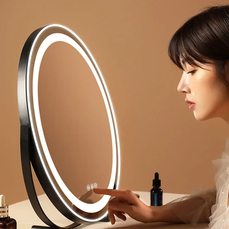 

Beauty Portable Vanity Mirror With Light Round Nordic Modern Shower Bathroom Miroir Body Toilet Washroom Accessories
