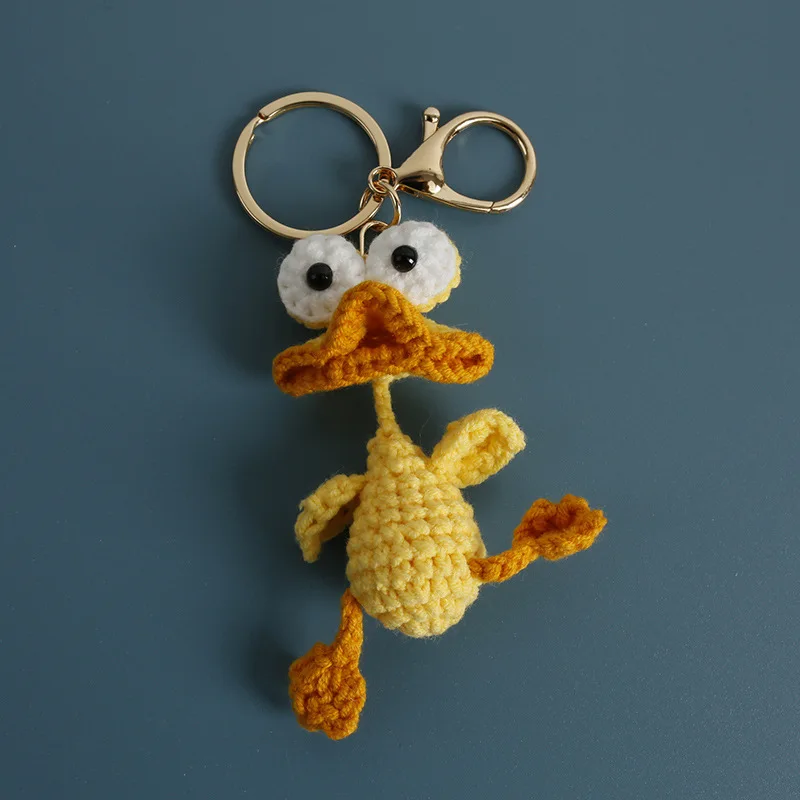 

Cute Sausage Mouth Duck Doll Crochet Keychains Handmaking Knitted Funny Frog Doll Keyrings Crochet Duck Keychain For Bag Pendant
