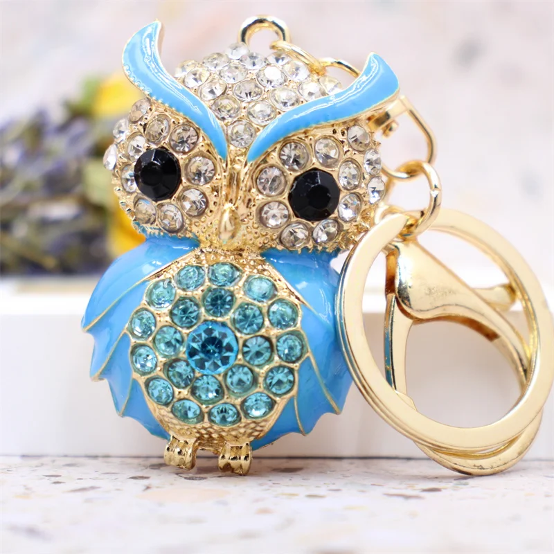 Cute Owl Crystal Rhinestones Enamel Keychain Car Interior Bag Keys Exquisite Pendant Cartoon Animal Key Ring Trendy Accessories