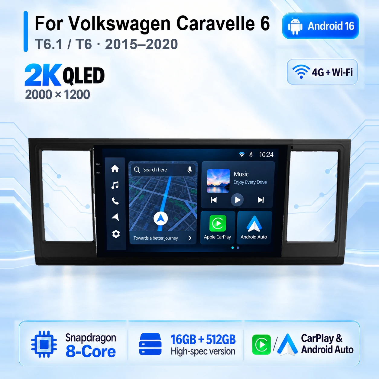 Android 16 Carplay Auto Car Radio Multimedia Player For Volkswagen Caravelle 6 T6.1 T6 2015-2020 Autoradio Stereo 2din Head Unit