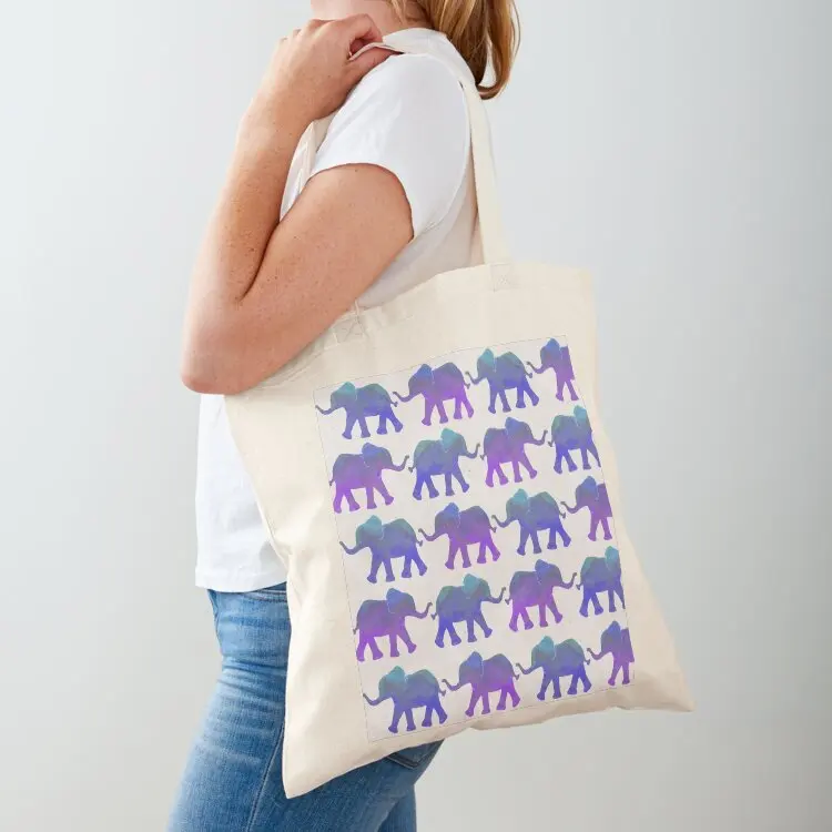 

Follow The Leader - Painted Elephants in Purple, Royal Blue, & Mint Tote Bag bags luxury women bags woman 2025