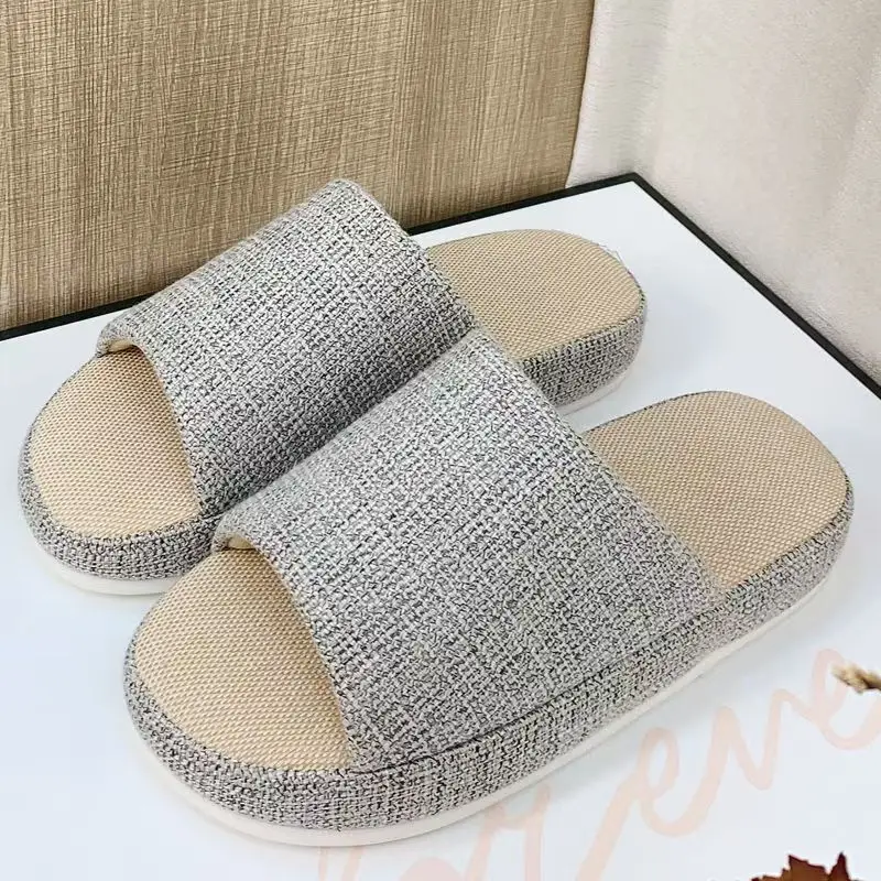 

2025 Linen Slippers - Men's Simple Homewear Quiet-Skating Anti-Slip Thick-Soled Casual Four Seasons Sandals