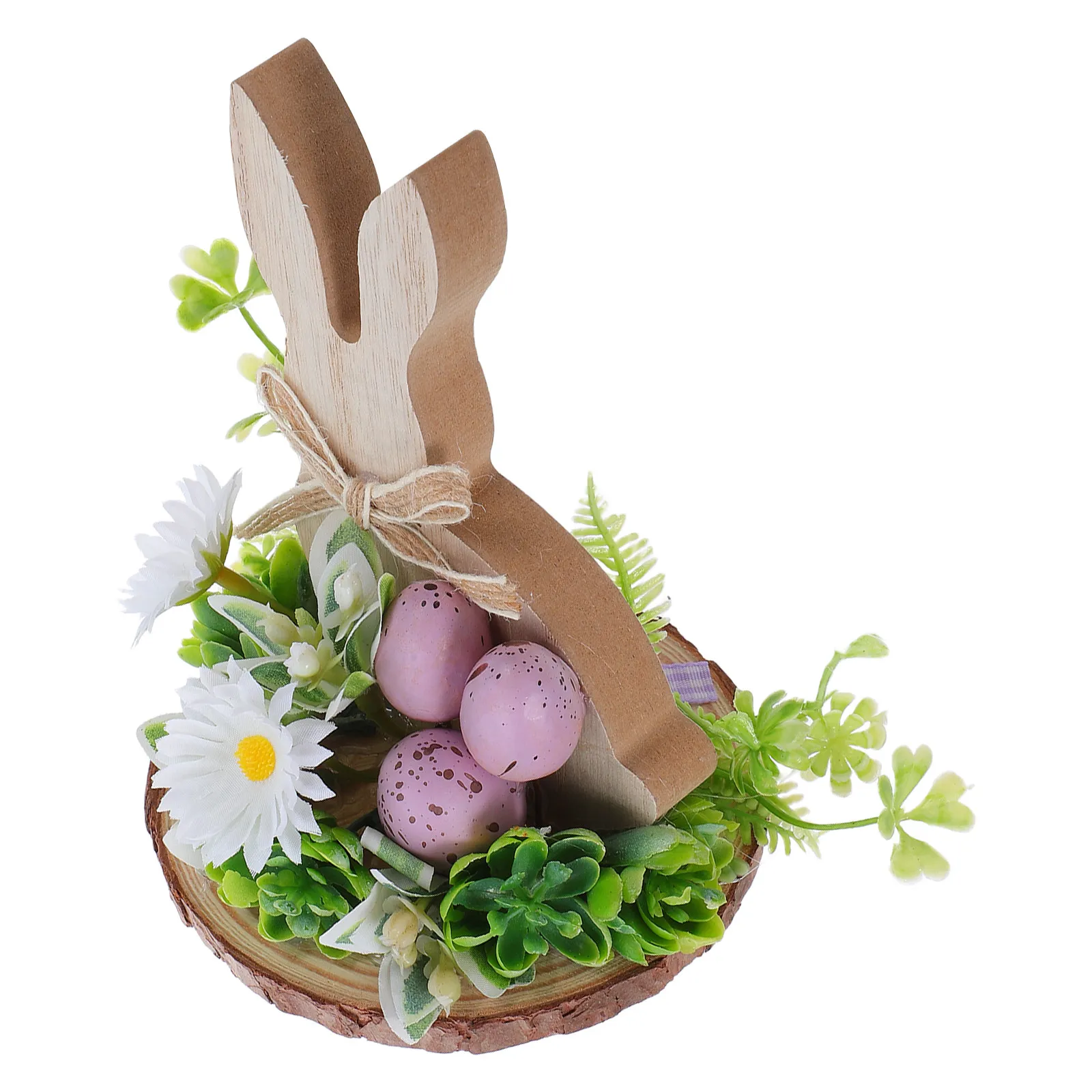 

Декоративная подставка для стола в деревенском стиле: Пасхальный кролик, деревянный кролик, яйца, цветы. Украшение для весенней пасхальной вечеринки в стиле фермерского дома.