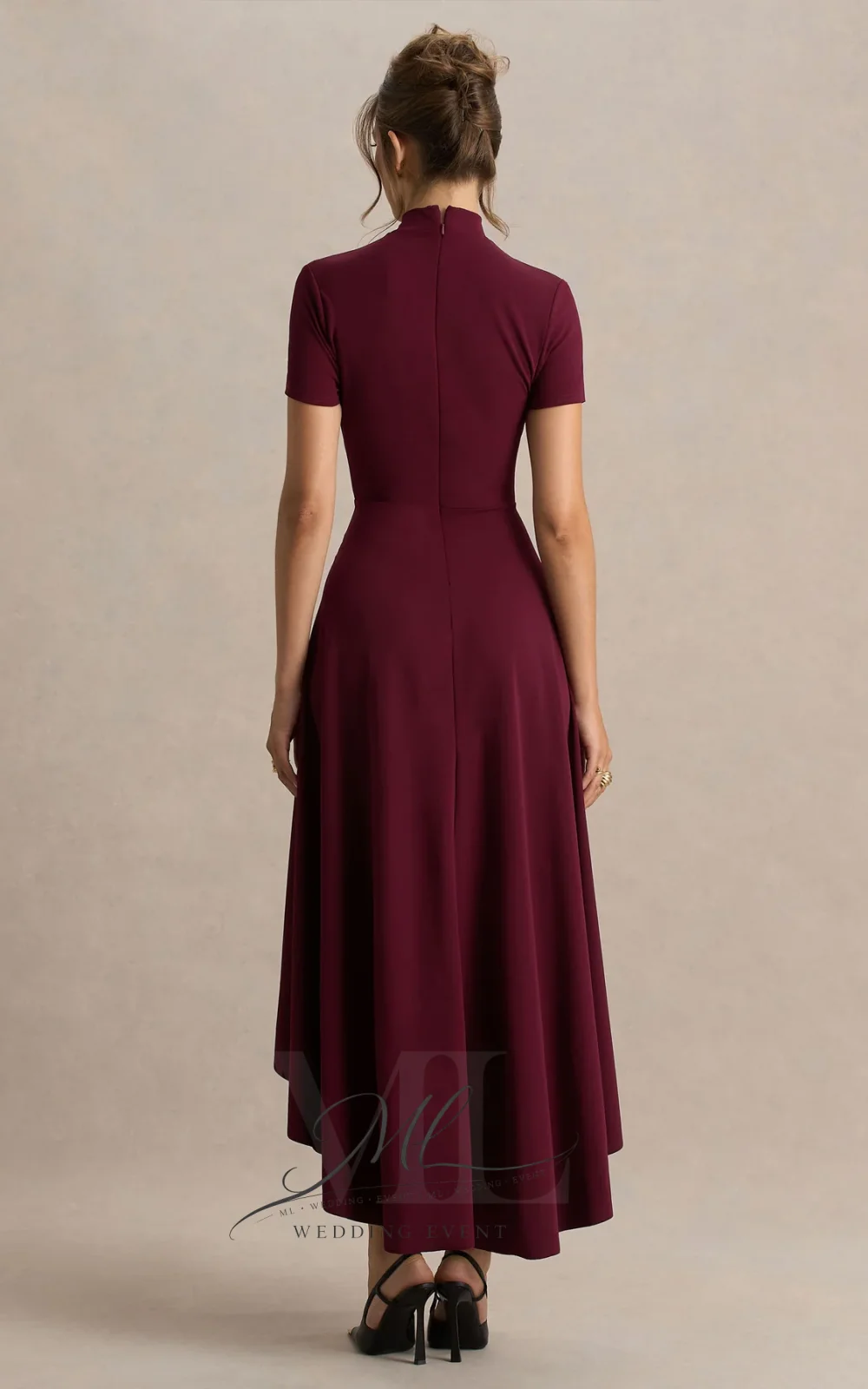 ML Vintage Customized High Collar Short Sleeves Prom Dresses Tea-Length Wedding Party Dress Guest Wear A Line Draped Prom Gown