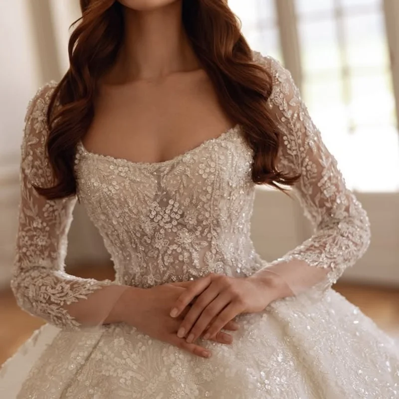 Vestidos De novia reales blancos personalizados, cola larga, apliques De encaje, cuentas De cristal De encaje De tul, bata hecha