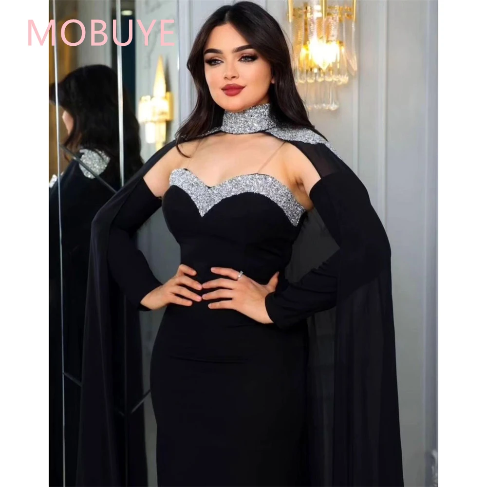 MOBUYE-Robe de Bal Élégante à Col Licou pour Femme, Tenue de Soirée Arabe, Dubaï, Manches Châle, Longueur au Sol, à la Mode, 2024