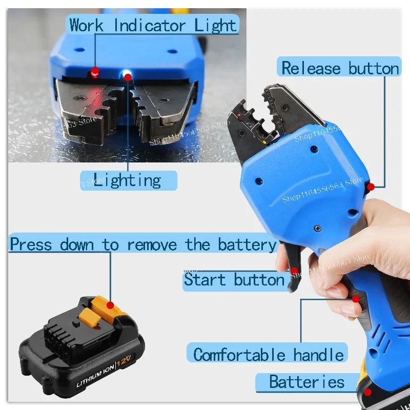 Portable NB-50KM Lithium Terminal Crimper for 0.25-10mm² Wires, Professional Tool for Insulated Tubes and Electrical Connections