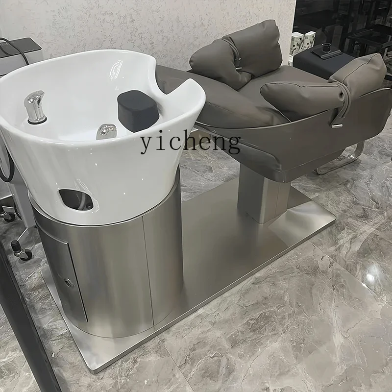 

Barber shop hair salon special simple semi-reclining hair salon stainless steel flush massage bed shampoo bed
