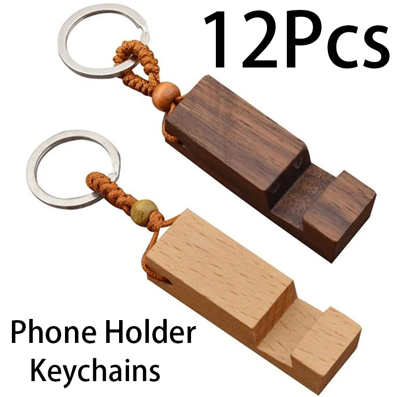 12Pcs Blank Wooden Key Chain Rectangle Wood Blanks for Key Chains Wood Phone Holder Kerings for DIY Gift Crafts