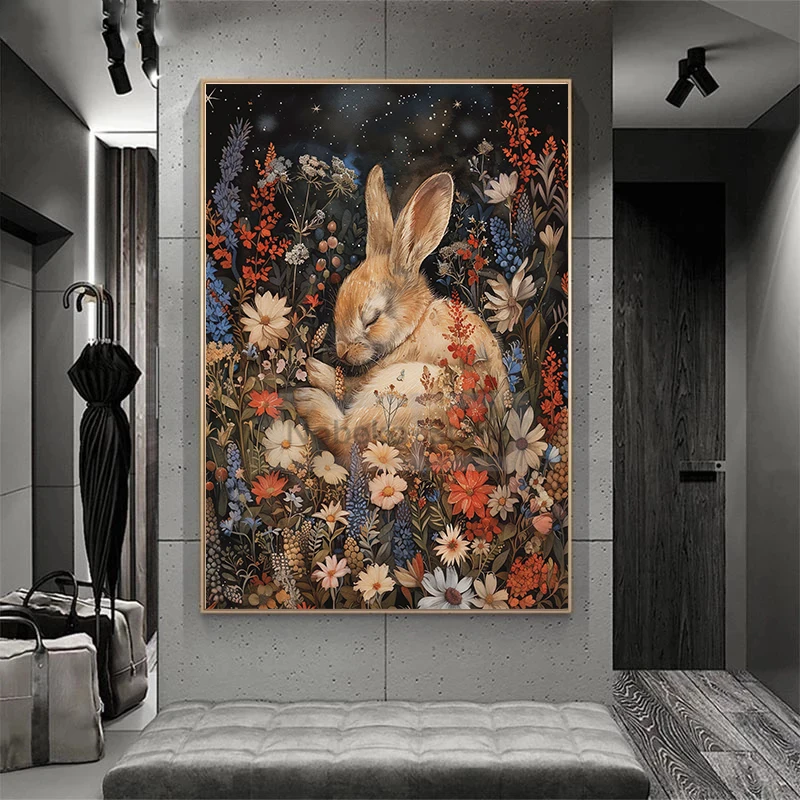 Vintage Floral Animals Poster Dark Cottagecore Academia Whimsical Forest Animal Prints Canvas Painting Wall Art Home Room Decor