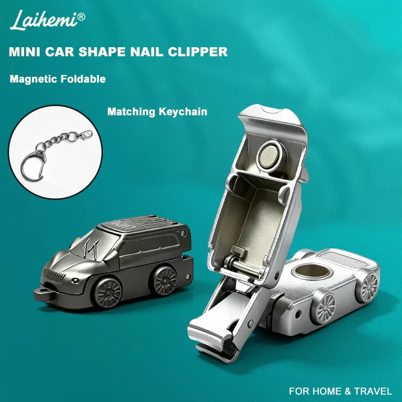 Laihemi Mini Car Shape Nail Clipper, Foldable Magnetic Stainless Steel Sharp Nail Cutter with Keychain for Travel Home Gift