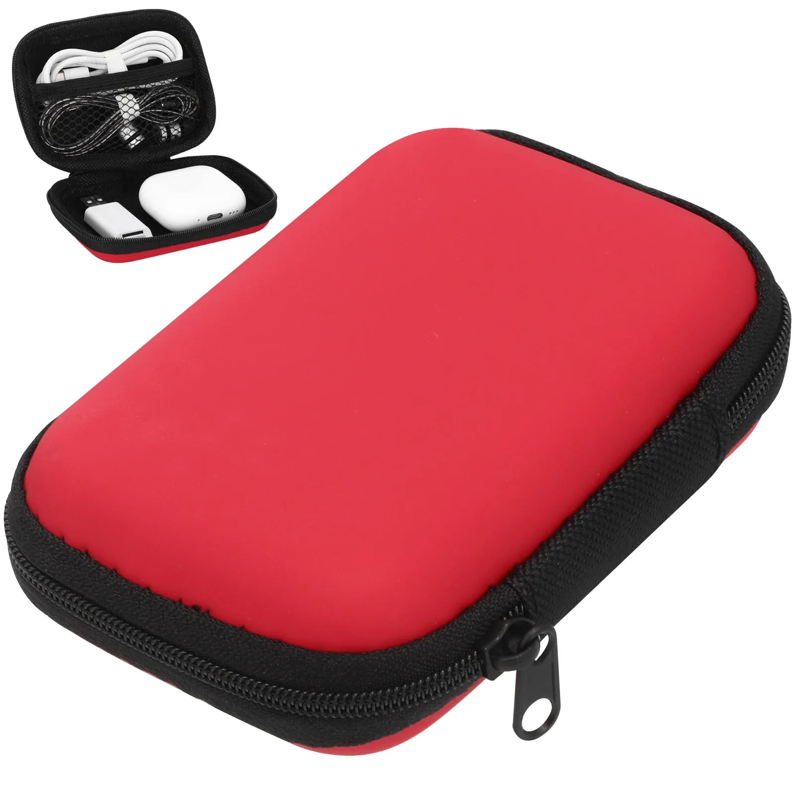 Multifunctional Data Cable Storage Bag Portable Easy Carry Digital Organizer Bag Shockproof Lining Water Resistant PU Travel