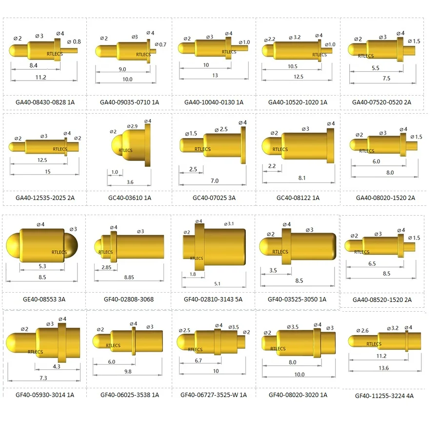 2 PCS Overall Diameter 4.0 MM Spring-Loaded Pogo Pin Connector Contact Probe Power Charge OD 4MM