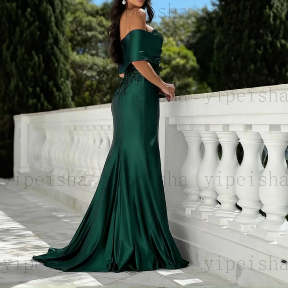 Индивидуальные милые вечерние платья русалки со складками и открытыми плечами, драпированные кружевные аппликации, длинное платье для выпускного вечера с открытой спиной