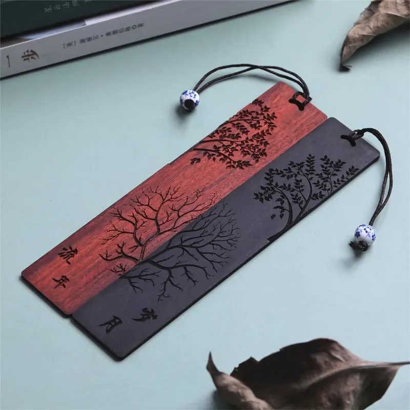 Chinese Style Wooden Bookmark Retro Carving Mahogany Book Mark Student Office Writing Supplies School Kid Stationery Accessories