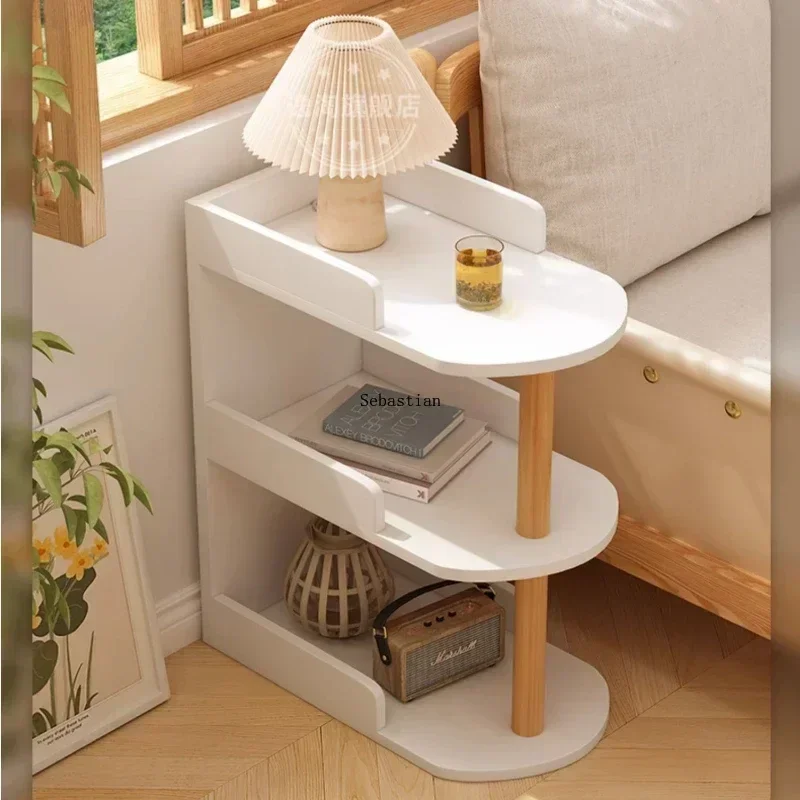 

Bedside Table with Cream Style, Modern and Simple Small Bedside Shelf, Storage Cabinet, Small Coffee Table Ultra Narrow Crevice