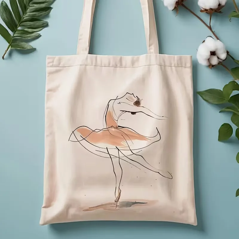 Artistic Dancer Illustration Canvas Tote Bag Stylish Grocery Shopping Beach Travel Carrier Daily Commute Gift for Dance Lovers
