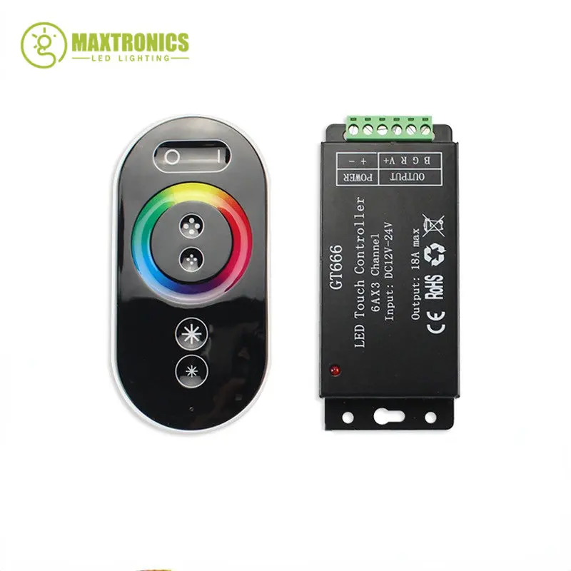 GT666 RGB LED Strip Controller Wireless RF Touch Remote DC12V-24V 18A 3channels Led Dimmer For Led Strip Light Tape