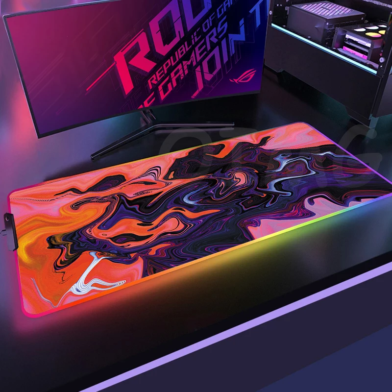 Large LED Desk Mats XXL RGB Computer Mousepad Strata Liquid 90x40cm Backlight Keyboard Mat Table Pad Gamer Luminous Mousepads