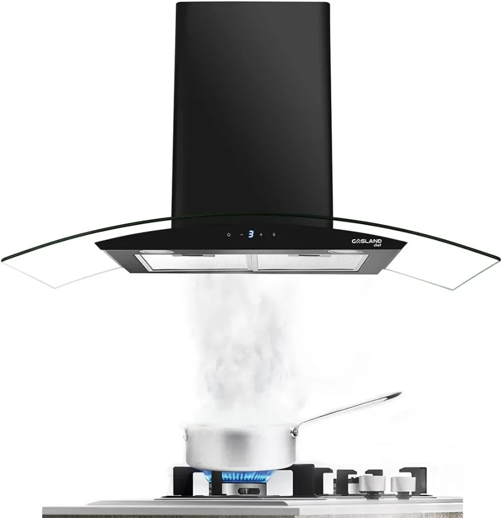 

36" Range Hood, GASLAND Chef GR36BS Glass Wall Mount Range Hood Black, 3 Speed 350 CFM Ducted Kitchen Hood