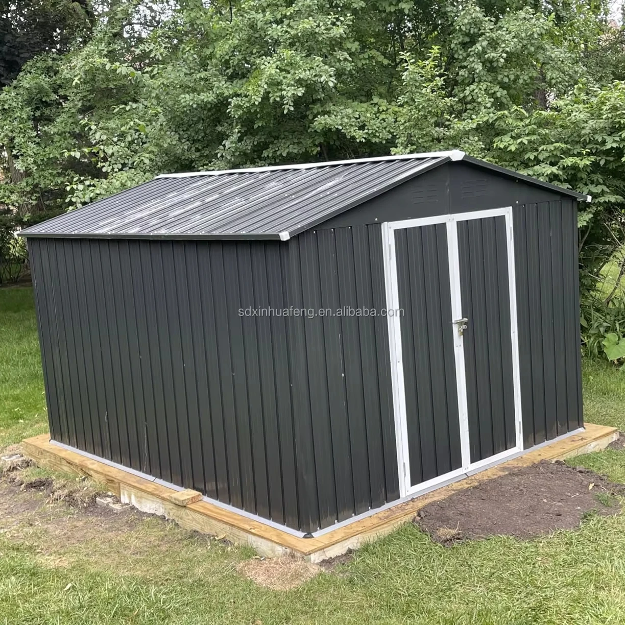 New Design Outdoor Steel Storage Shed For Tool Room Easily Assembled Backyard Garden Structure With Nature Pressure Treated Wood