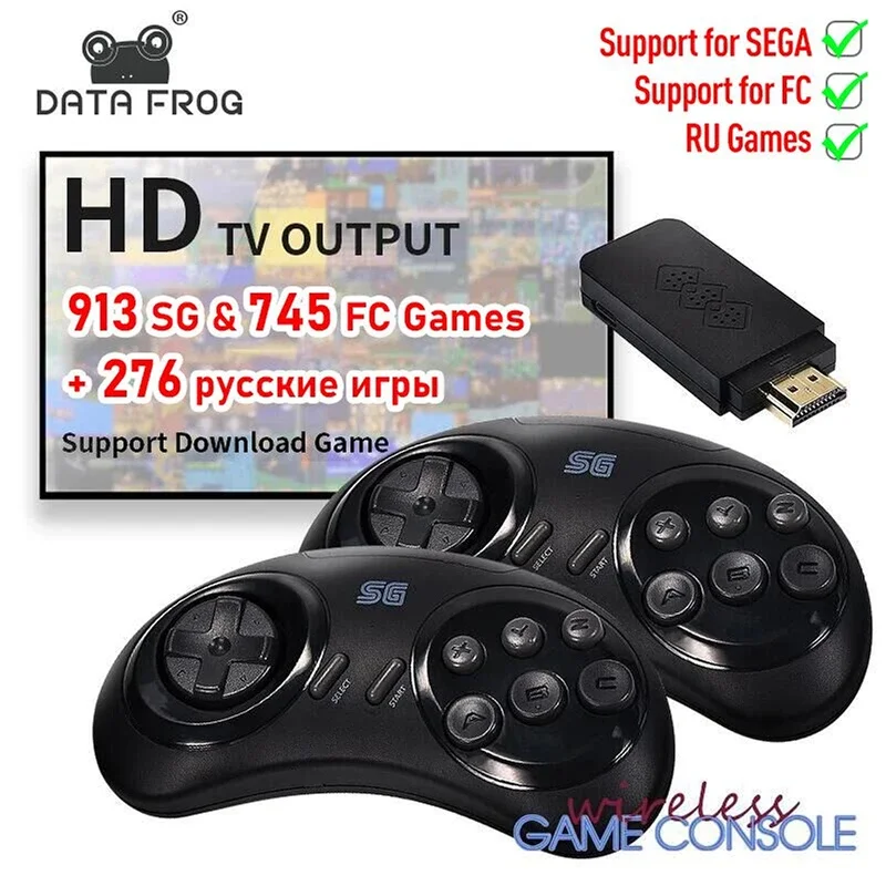 DATA FROG Video Game Console For Sega Genesis Mega 16-bit MD Wireless Retro Console Dendy Game Stick Support TV OutPut 2023