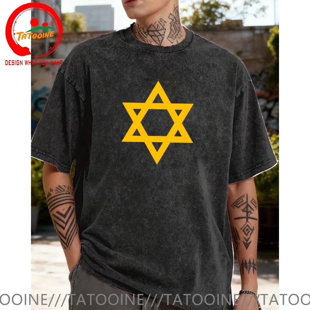 Vintage Washed Cotton T-Shirt Flag of Israel Israeli Star of David  T Shirt for Men Fashion Trendy Casual Clothing