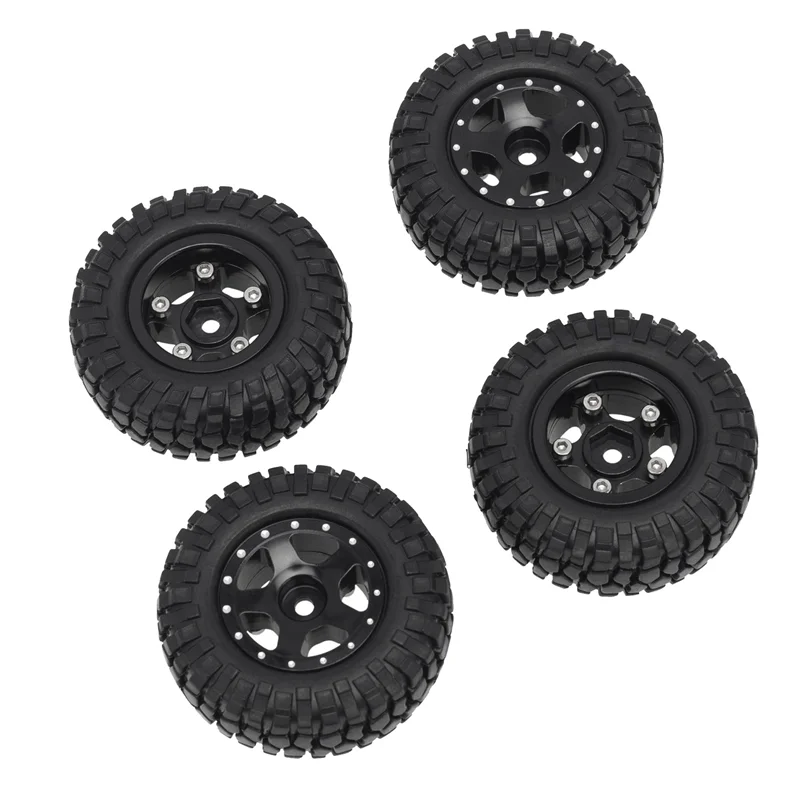 

4Pcs Wheel Shell With Tire Metal Replacement For SCX24 Jeep Gladiator 1/24Th 4WD Off-Road Truck Model ,Black
