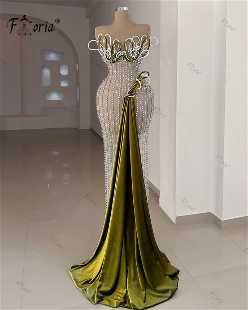 

Gorgeous Full Crystals Mermaid Evening Dresses 2024 Beaded Dubai Appliques 3D Wedding Dress New Celebrity Formal Occasion Gowns