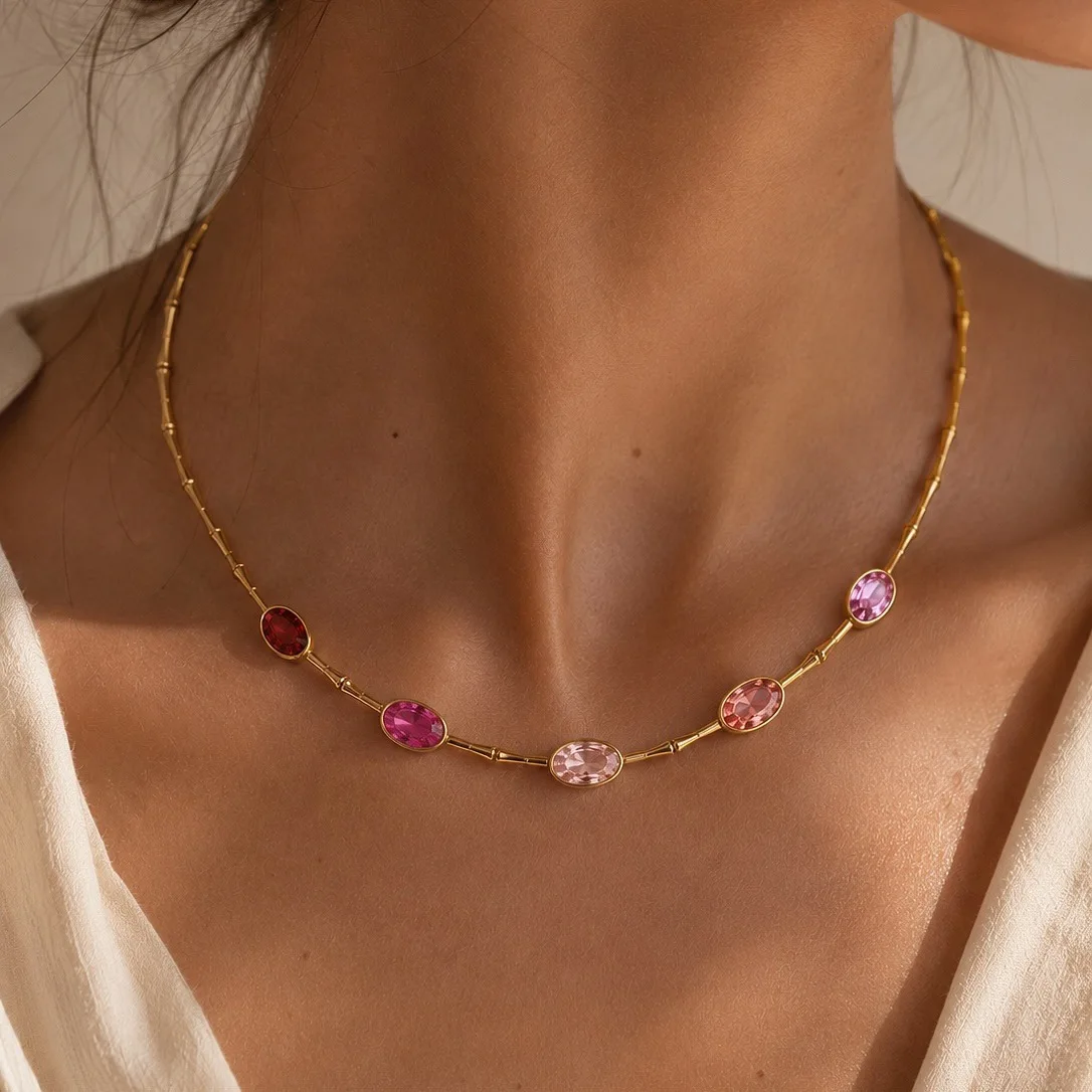 Popular gradual change bamboo zircon necklace bracelet color-preserving copper light luxury women stack wearing versatile fashio