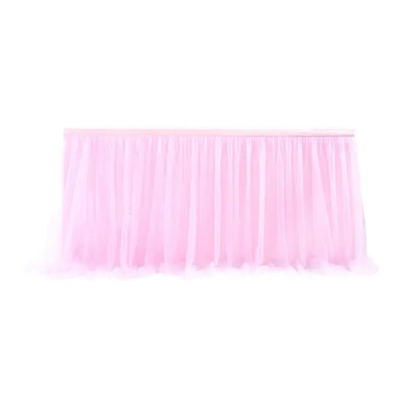 A78I Tulle Table Skirt Table Cover Pink Birthday Wedding Decor Table Cloth Cake Dessert Arrangement (4Ft)